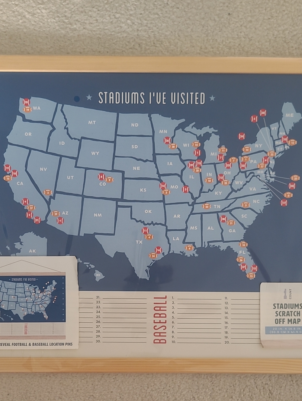 Stadiums I've Visited Scratch-Off Map - NEW